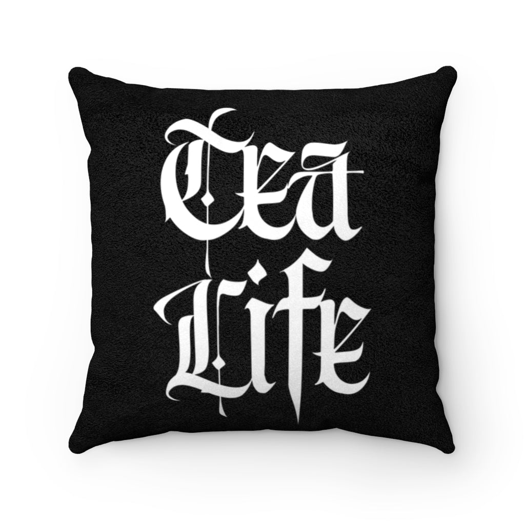 Tea Life Black Faux Suede Pillow - Tea Strut