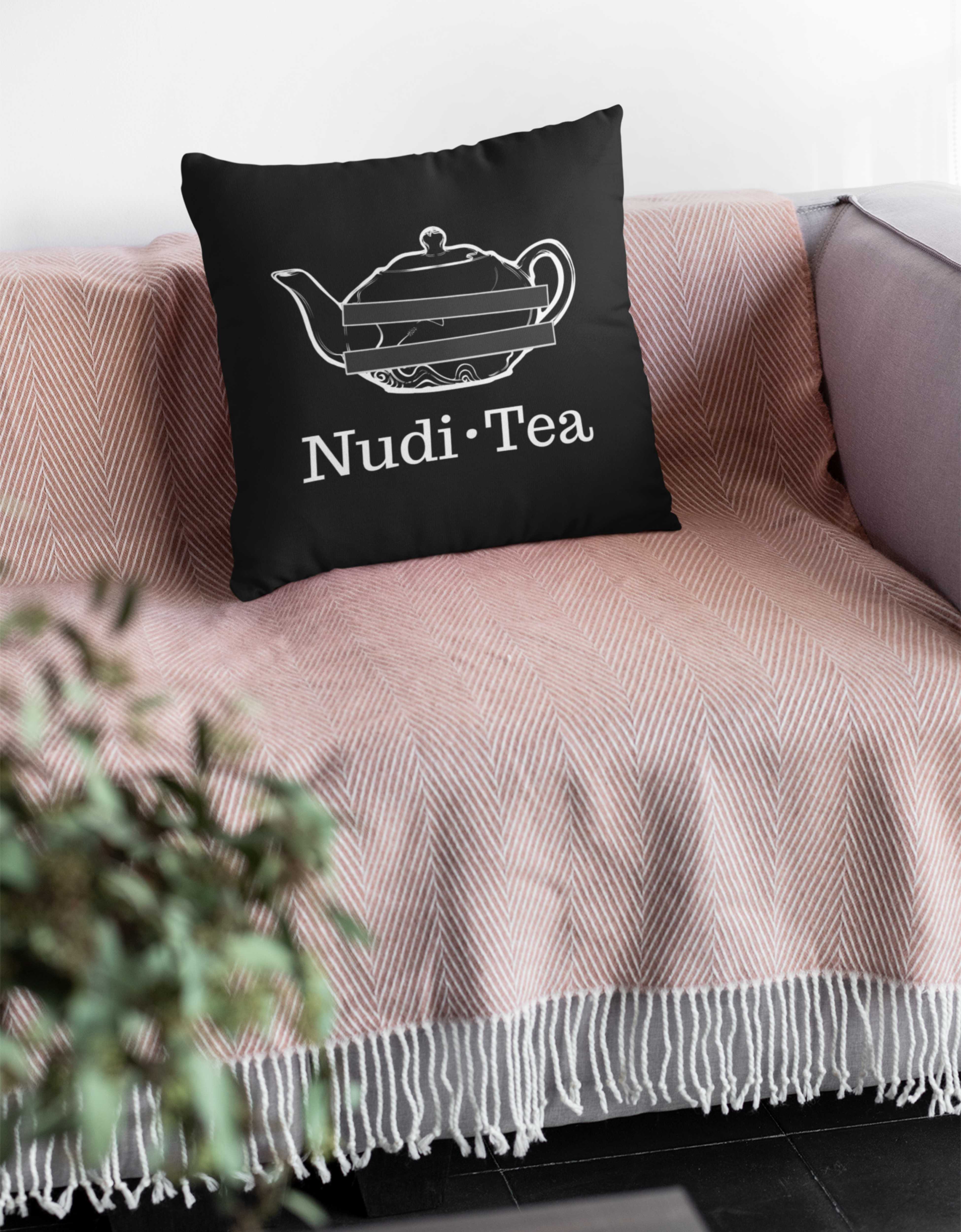 Nudi Tea Black Faux Suede Pillow - Tea Strut